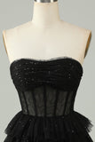 Black A Line Strapless Tiered Corset Homecoming Dress