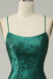 Dark Green Beaded Tight Homecoming Dress With Criss Cross Back