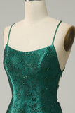 Dark Green Beaded Tight Homecoming Dress With Criss Cross Back