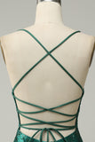 Dark Green Beaded Tight Homecoming Dress With Criss Cross Back